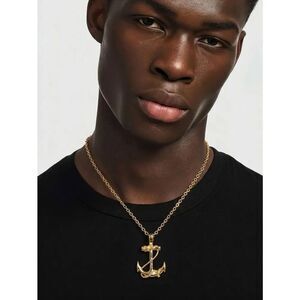 Gold Maritime Anchor Pendant Necklace | Nautical Rope Design Navy Inspo Jewelry